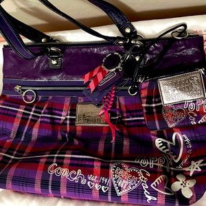 Coach Poppy Tartan Plaid Glam Tote